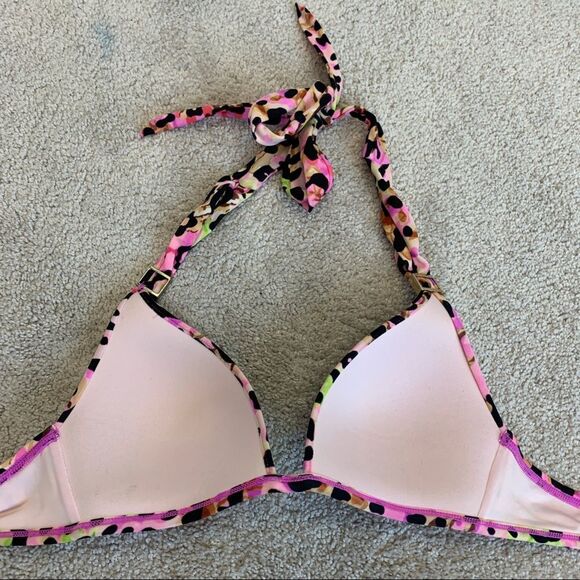 Victorias secret pink animal leopard cheetah print bikini top Sz S - Picture 7 of 12